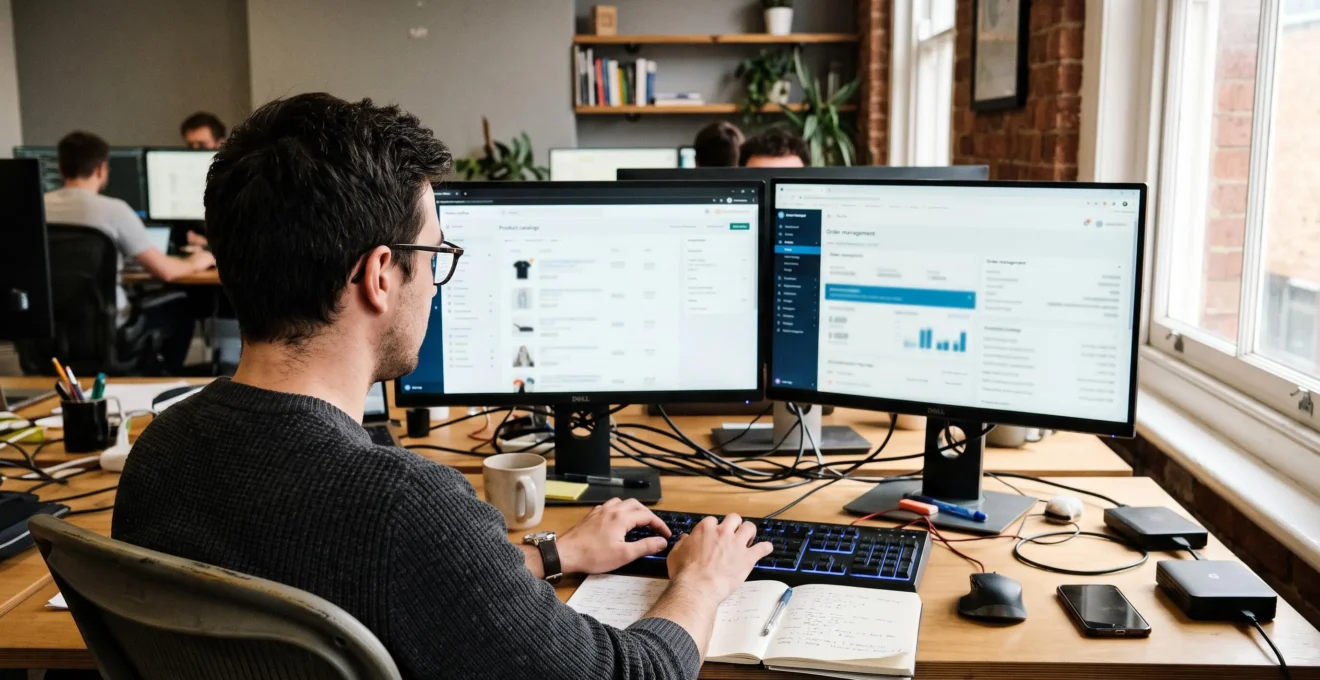 Un développeur travaille sur l'interface d'administration d'une boutique en ligne.